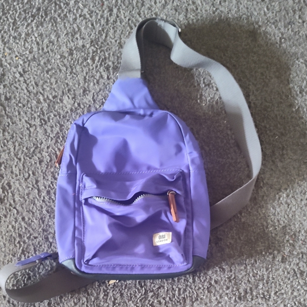 Purple Sling Bag with Gray Strap